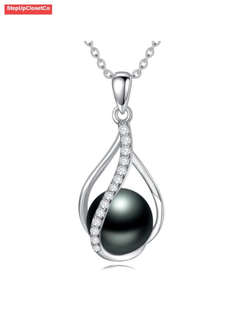 Sterling Silver Black Pearl Infinity Pendant Necklace for Women